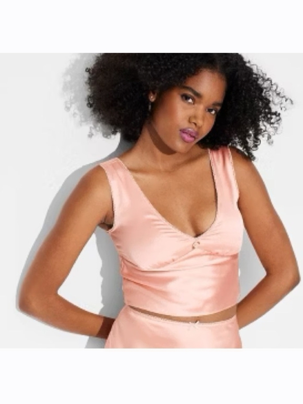 Wild Fable Satin Peach Rosette Crop Top Small Y2K Vibes Soft Girl Dainty Top